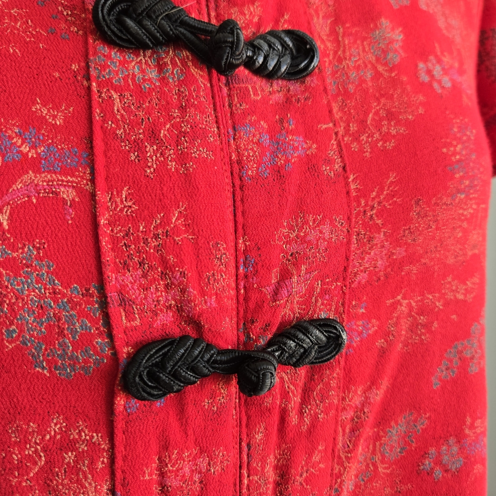 Clio Vintage 80s Red Rayon Top with Oriental Print - Picture 3 of 11